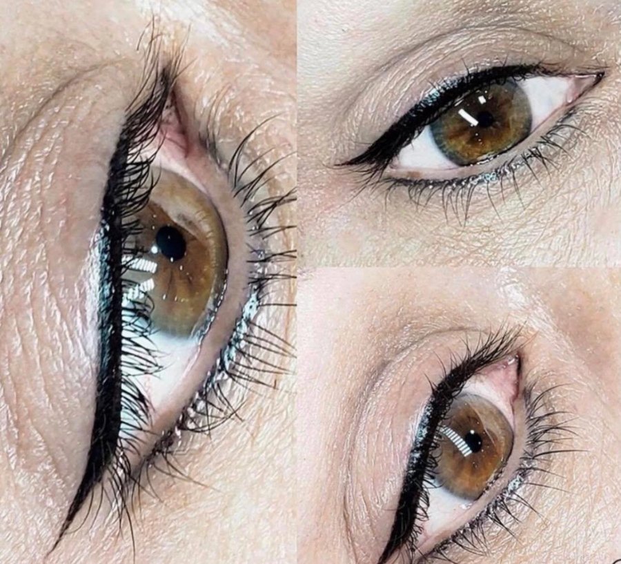 Eye-liner permanent vu sous trois angles, réalisé au Centre Esthétique Anti-Âge de Saint-Raphaël